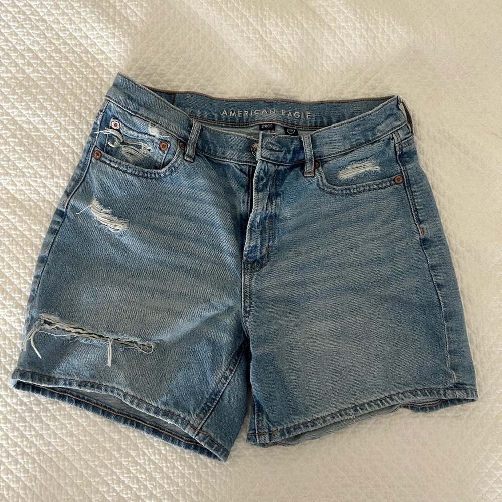 American Eagle Outfitters Light Blue Distressed Jean Shorts
